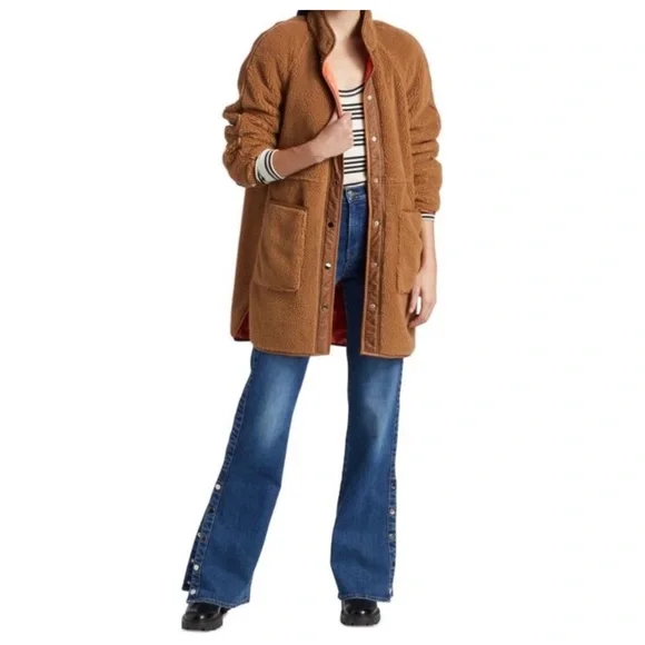 Veronica Beard Women's XL Sullie Teddy Brown Coat Sherpa High Pile Fleece